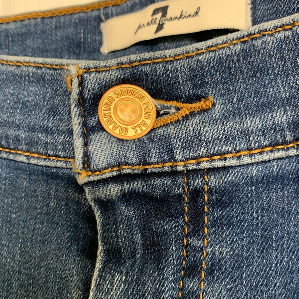 7 For All Mankind Dark Blue Flare Jeans with Contrast Pocket Detail - Picture 8 of 16
